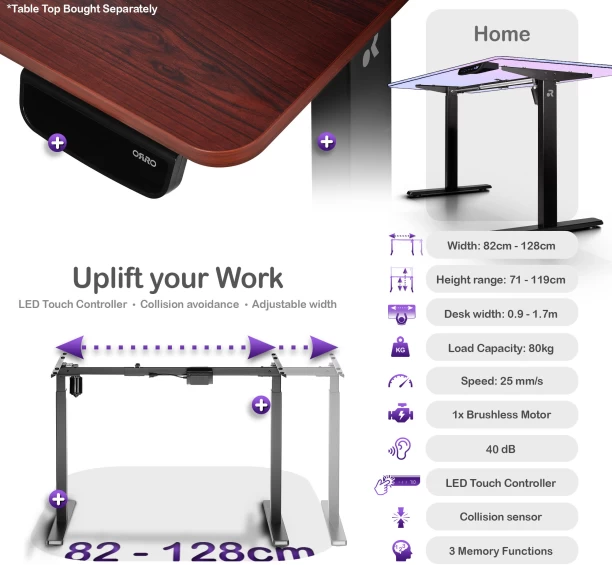 ORRO Home Electric Standing Desk Frame - Memory, Adjustable Width, Sit-stand Office Table – Black - Image 2