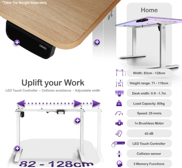 ORRO Home Electric Standing Desk Frame - Memory, Adjustable Width, Sit-stand Office Table – White - Image 2