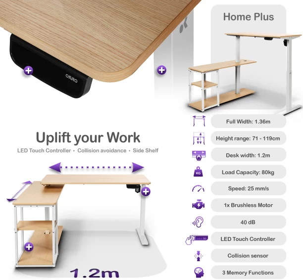 ORRO Home Plus Electric Standing Desk - Memory, Height Adjustable, Sit-Stand Office Table – White Frame with Light Oak Tabletop - Image 2