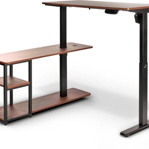 ORRO Home Plus Electric Standing Desk - Memory, Height Adjustable, Sit-Stand Office Table – Black Frame with Dark Walnut Tabletop