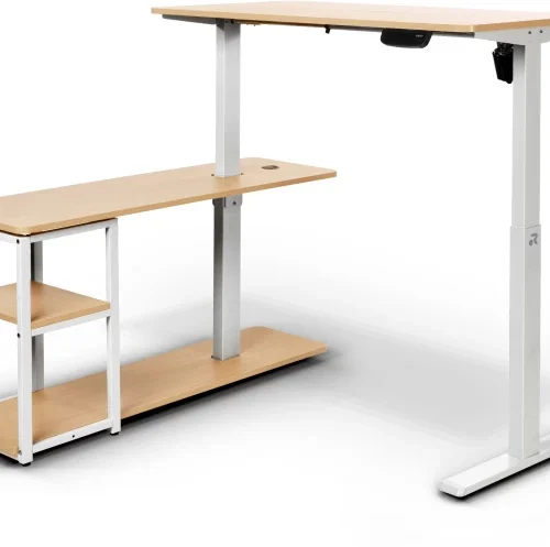 ORRO Home Plus Electric Standing Desk - Memory, Height Adjustable, Sit-Stand Office Table – White Frame with Light Oak Tabletop