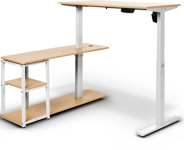 ORRO Home Plus Electric Standing Desk - Memory, Height Adjustable, Sit-Stand Office Table – White Frame with Light Oak Tabletop