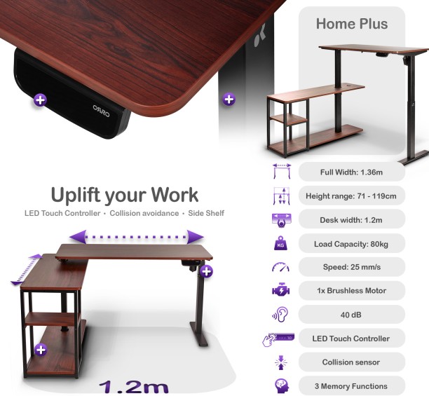 ORRO Home Plus Electric Standing Desk - Memory, Height Adjustable, Sit-Stand Office Table – Black Frame with Dark Walnut Tabletop - Image 2