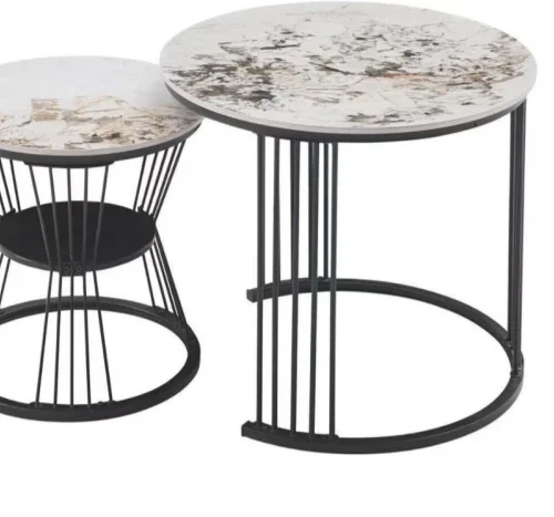MIMMIE94 2X NESTING ROUND COFFEE TABLE Multipurpose Table – BLACK AND WHITE