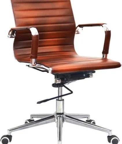 TOCC Ribbed PU Leather Medium Back Office Chair Office Executive Chair – Brown