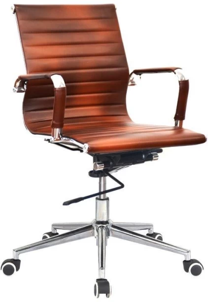 TOCC Ribbed PU Leather Medium Back Office Chair Office Executive Chair – Brown