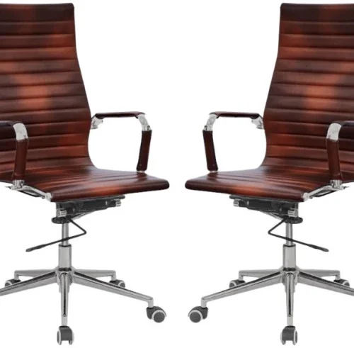TOCC Ribbed High Back Office Chair Set of 2 Office Executive Chair – Brown