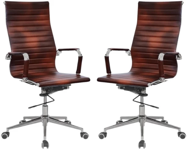 TOCC Ribbed High Back Office Chair Set of 2 Office Executive Chair – Brown