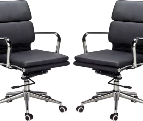 TOCC Classic PU Cushion Medium Back Office Chairs-Set of 2 Office Executive Chair – Black