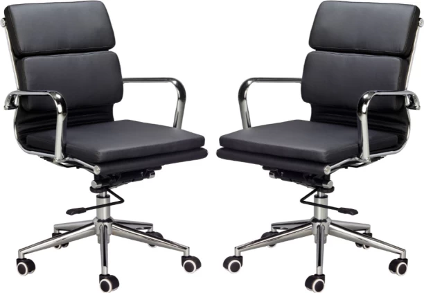 TOCC Classic PU Cushion Medium Back Office Chairs-Set of 2 Office Executive Chair – Black
