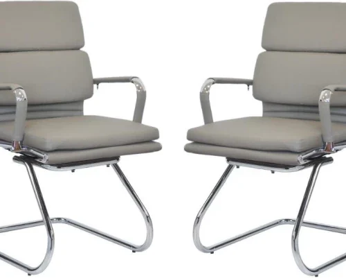 TOCC Classic PU Cushion Visitor Office Chairs - Set of 2 Office Visitor Chair – Grey