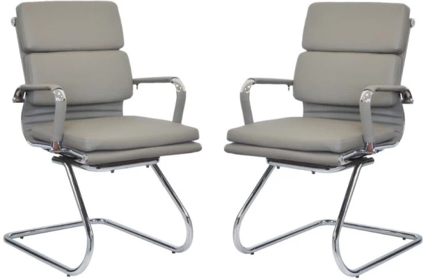 TOCC Classic PU Cushion Visitor Office Chairs - Set of 2 Office Visitor Chair – Grey