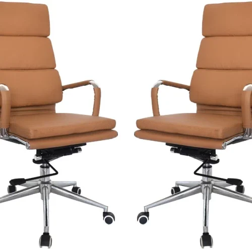 TOCC Classic PU Cushion High Back Office Chairs-Set of 2 Office Executive Chair – brown