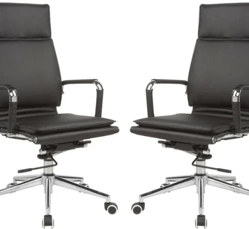 TOCC Classic PU Flat Cushion High Back Office Chairs - Set of 2 Office Executive Chair – Black