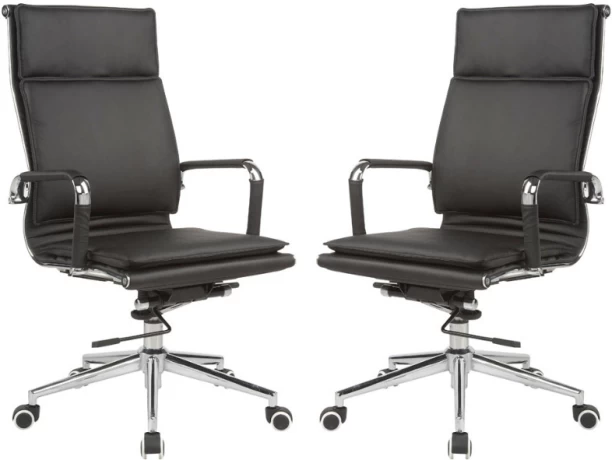 TOCC Classic PU Flat Cushion High Back Office Chairs - Set of 2 Office Executive Chair – Black
