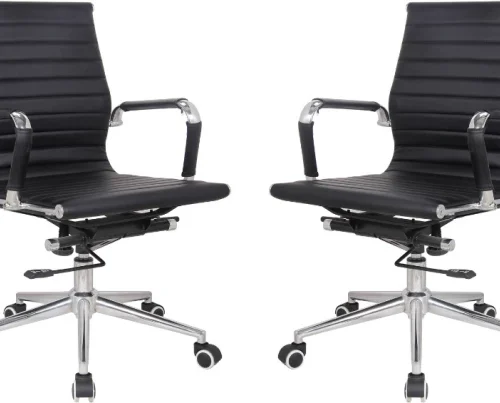 TOCC Ribbed Medium Back - Leather - Set of 2 Office Executive Chair – Black