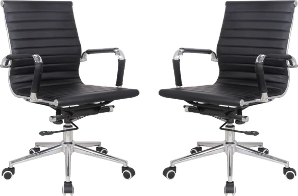 TOCC Ribbed Medium Back - Leather - Set of 2 Office Executive Chair – Black