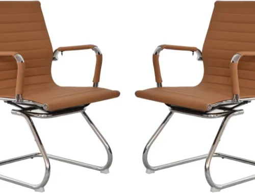 TOCC Ribbed Visitors Office Chairs - Set of 2 Office Visitor Chair – Camel