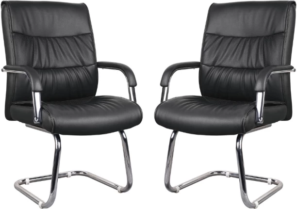 TOCC Stylo Panel Black PU Leather Visitor Chair - Set of 2 Office Visitor Chair