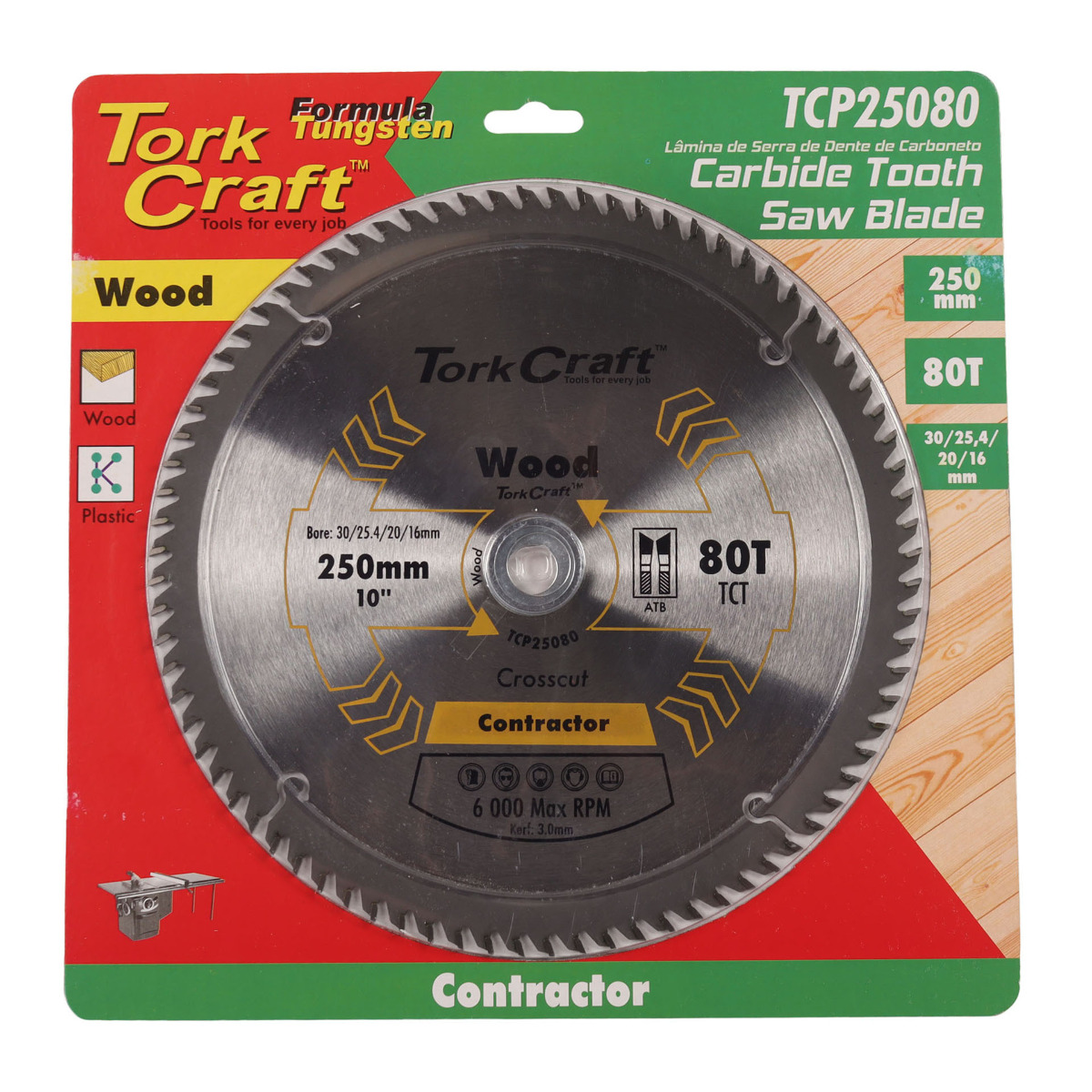 BLADE CONTRACTOR 250 X 80T ATB 30/16 CIRCULAR SAW TCT(TCP25080)
